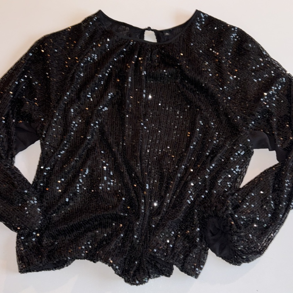 Sequins Blouson 3 Black Sequins elastic waistband top Torrid Black Sequins 3X